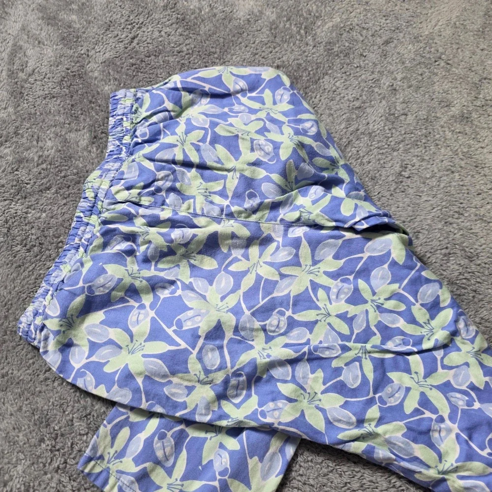 Lilly Pulitzer Girls 14‎ Pajama Pants Blue Green Floral Cotton Crop Drawstring